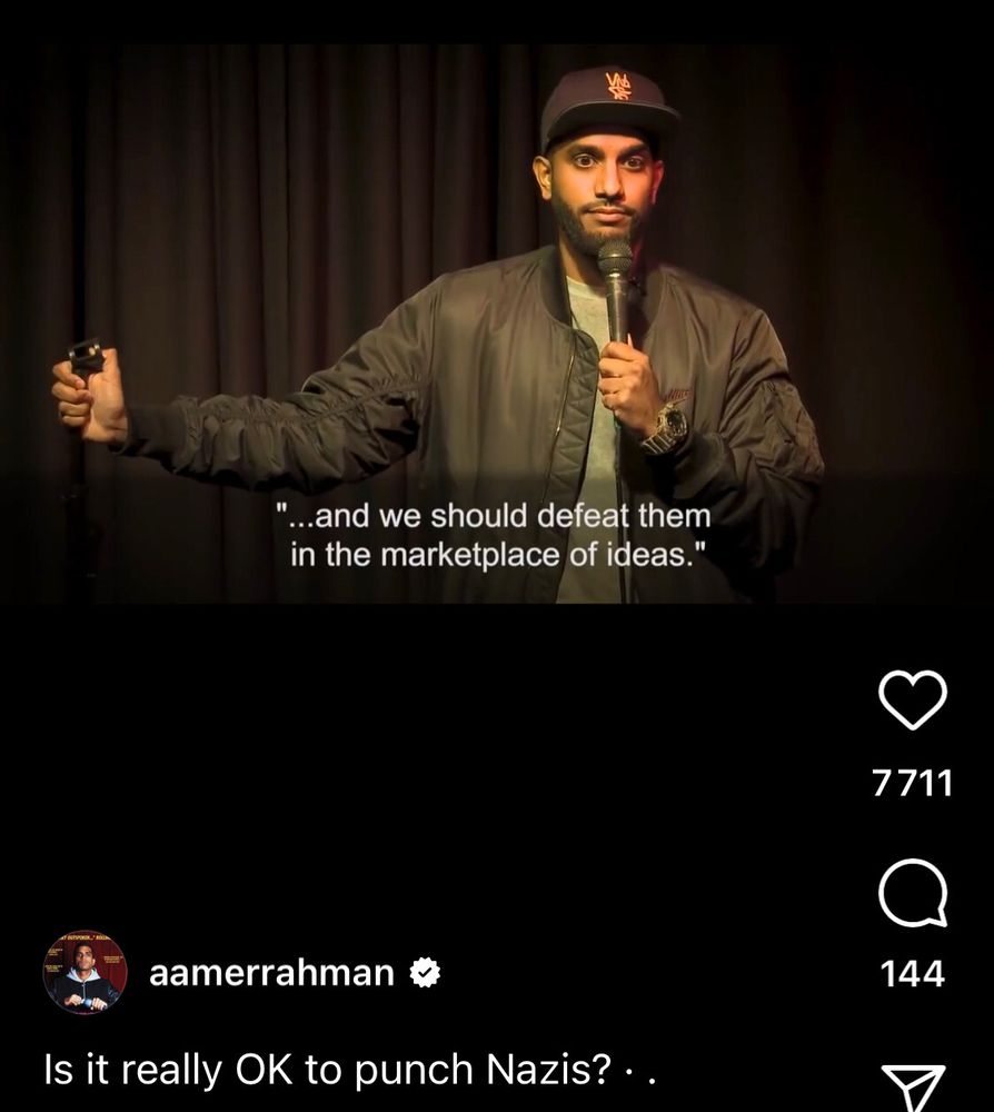 Aamer Rahman : « Is it really OK to punch Nazis ? »

« [liberal people] And we should defeat them in the market of ideas. »