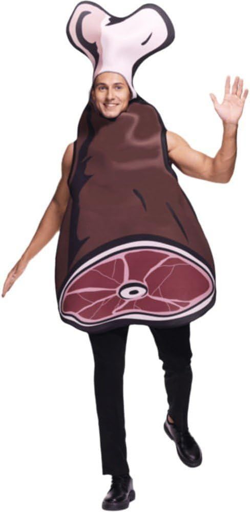A white guy dancing in an off the rack bone-in ham costume. 