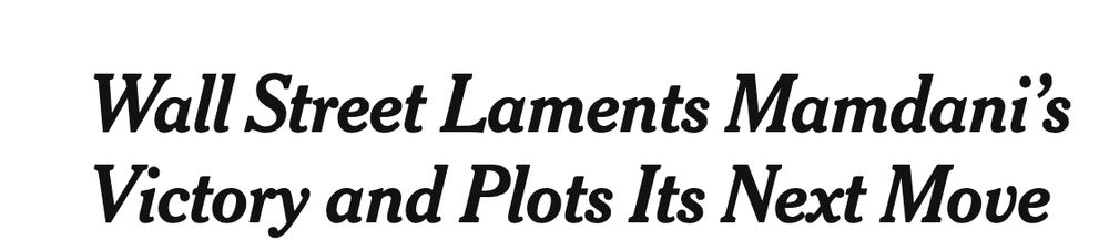 Wall Street Laments Mamdani's Victory and Plots Its Next Move

ny times headline