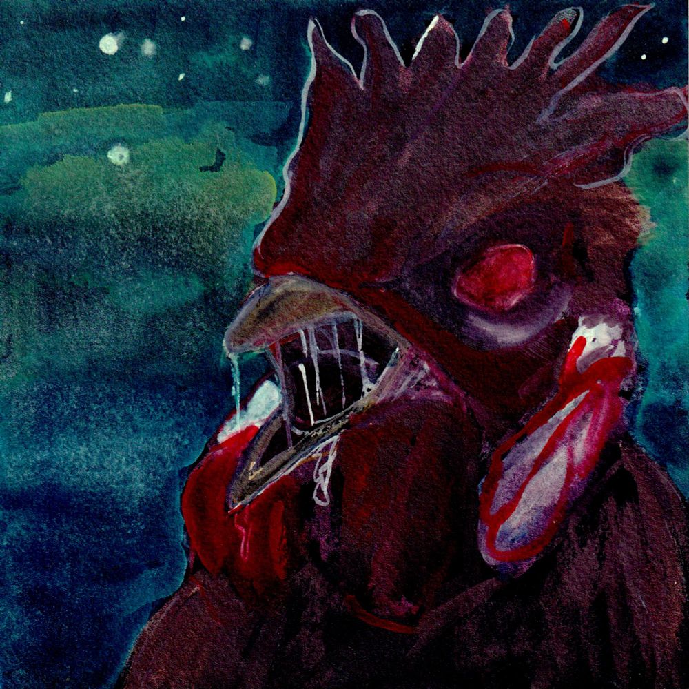a painting of a shiny chicken on a space background