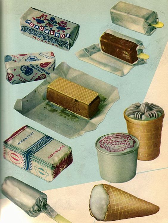 An illustration showing an array of soviet ice cream treats