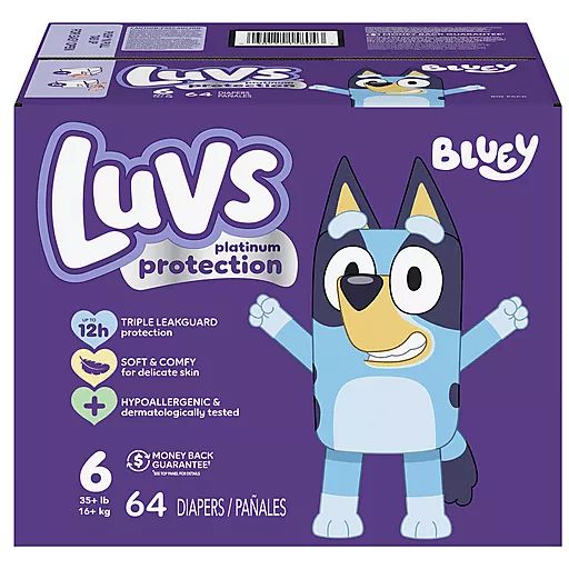 A big box of Bluey Luvs diapers