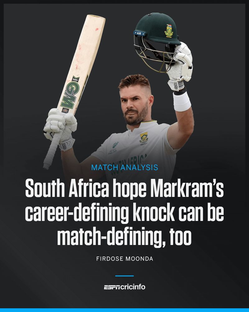 Whatever the final result, Aiden Markram's century will be engraved into the annals of South African cricket history as one of the great fourth-innings responses ▶️ https://bit.ly/4kG7ipL #SAvAUS #WTC25