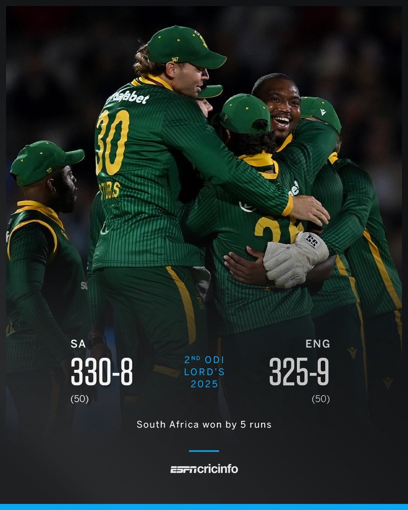 South Africa win by 5 runs