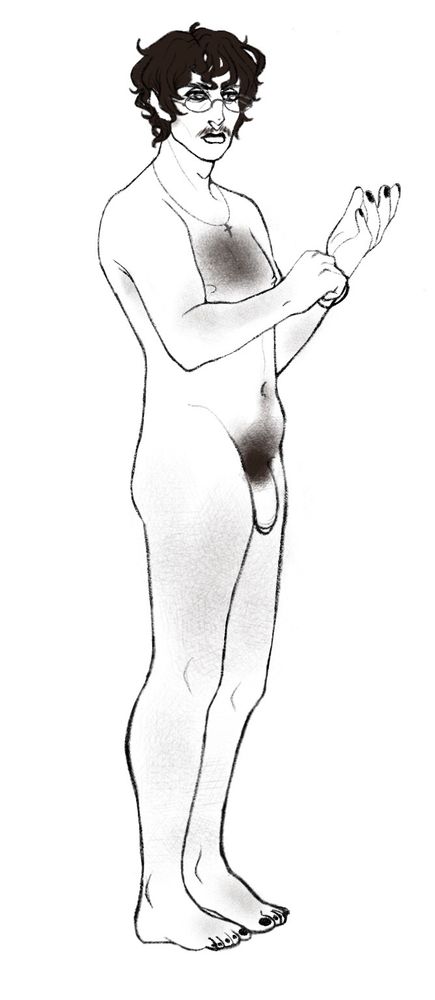 Dr.J.Wallace, naked, putting on his watch 