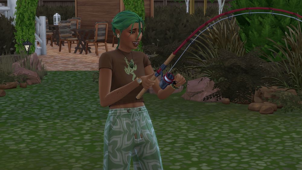 Screenshot of the Sims 4 - Siline (she/her) fishing at the park