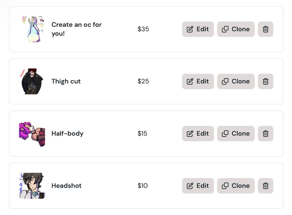 All my services on kofi and their prices. There are more examples on the site 