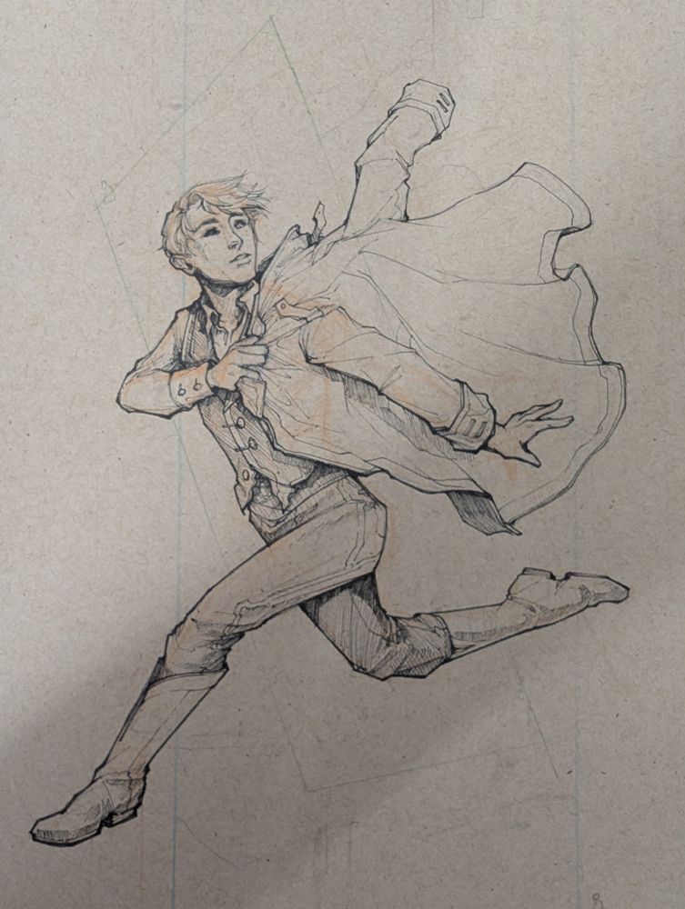 An ink drawing of Kel Maresh from A Darker Shade of Magic by V. E. Schwab.