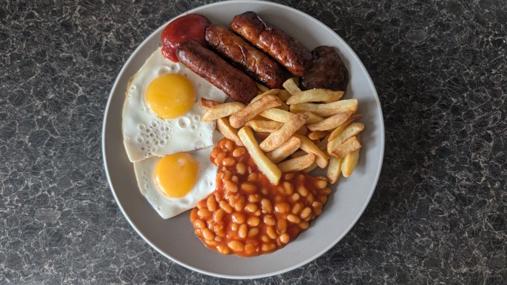 Cooked Egg, Sausage, Chips and Beans for tea, with plenty of brown sauce and Tommy K. You can also have it for your dinner