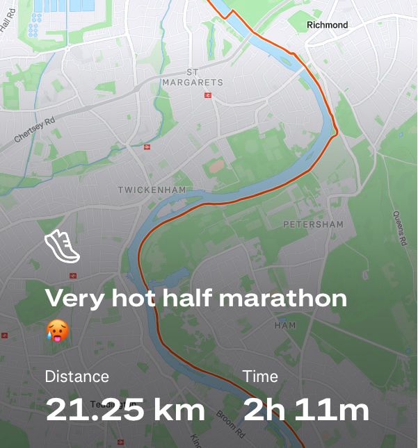 A Strava map showing the run route