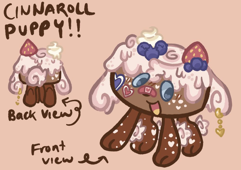 Character design of a cinnamon roll object dog bestial