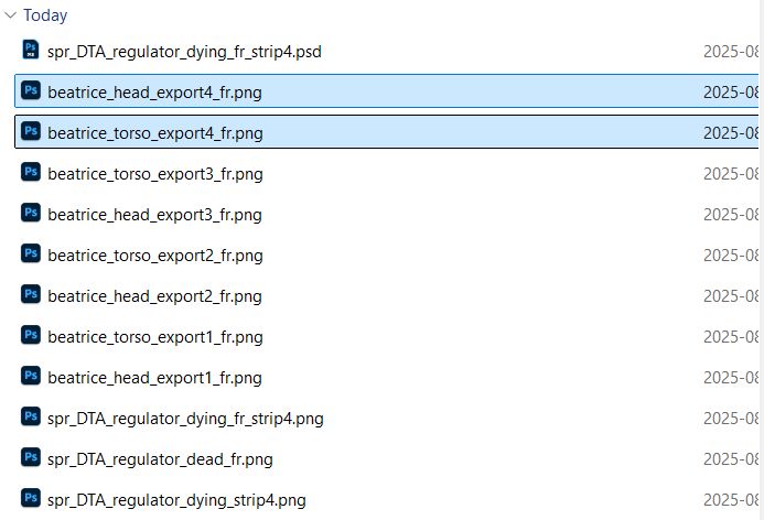 A screenshot of File Explorer, with various image files with "head" and "torso" in the name, also "dying" and "dead".