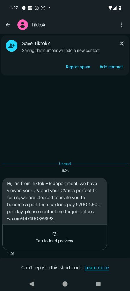 Spam message from supposed recruiter at TikTok
