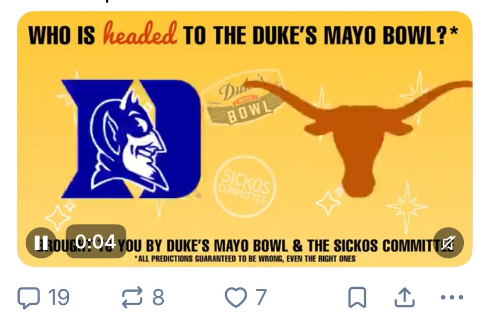Texas vs Dook in the Mayo Bowl. 