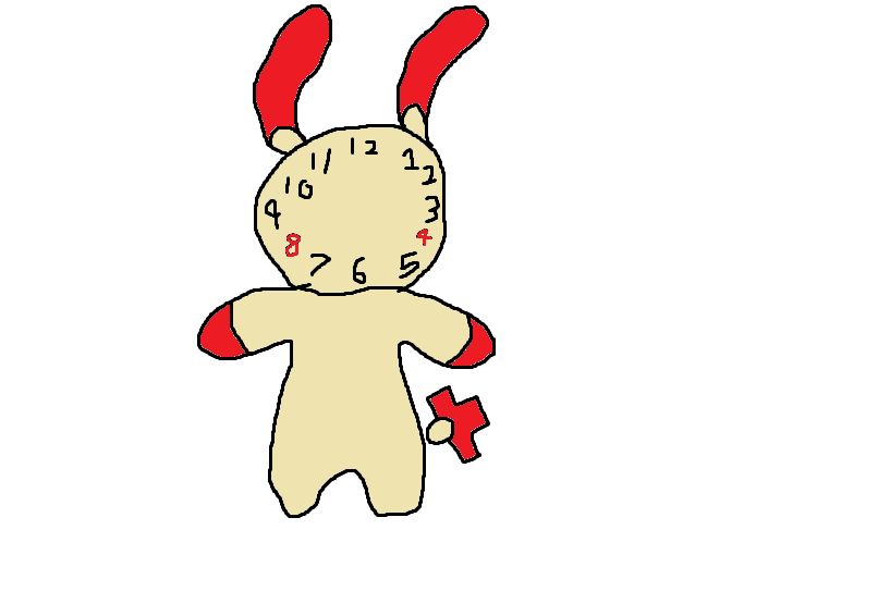 an mspaint drawing of minun from pokemon but the face is a clock because of course it is and the numbers 4 and 8 on the clockface are red just like where the cheeks on minun are red