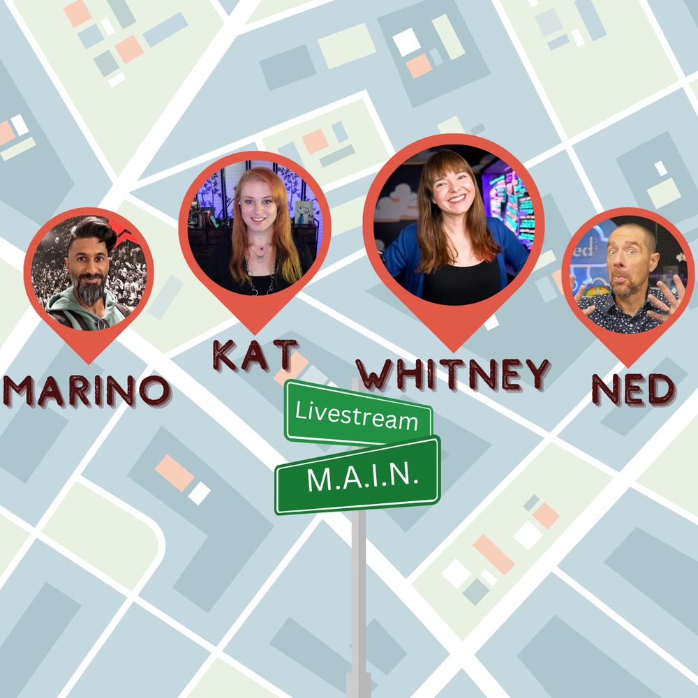 Pictures from left to right: Marino, Kat, Whitney, Ned

On a city map, with the Livestream on MAIN logo in white text on green signs