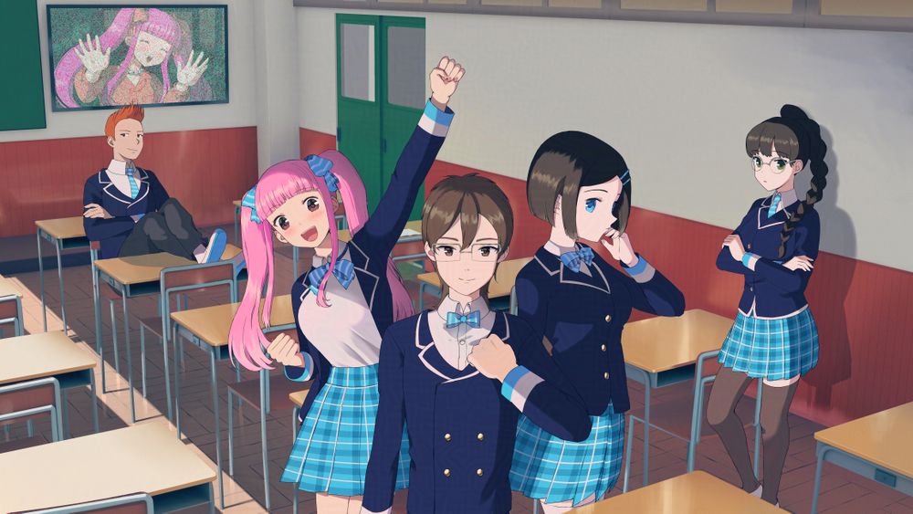 anime style illustration of Lucid dreamer visual novel by sayuui. A classroom filled with characters