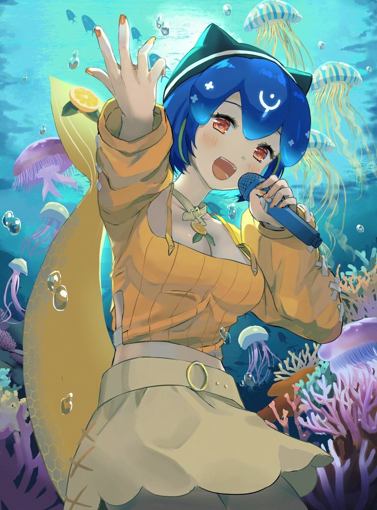 vtuber bao underwater. Anime style illustration 