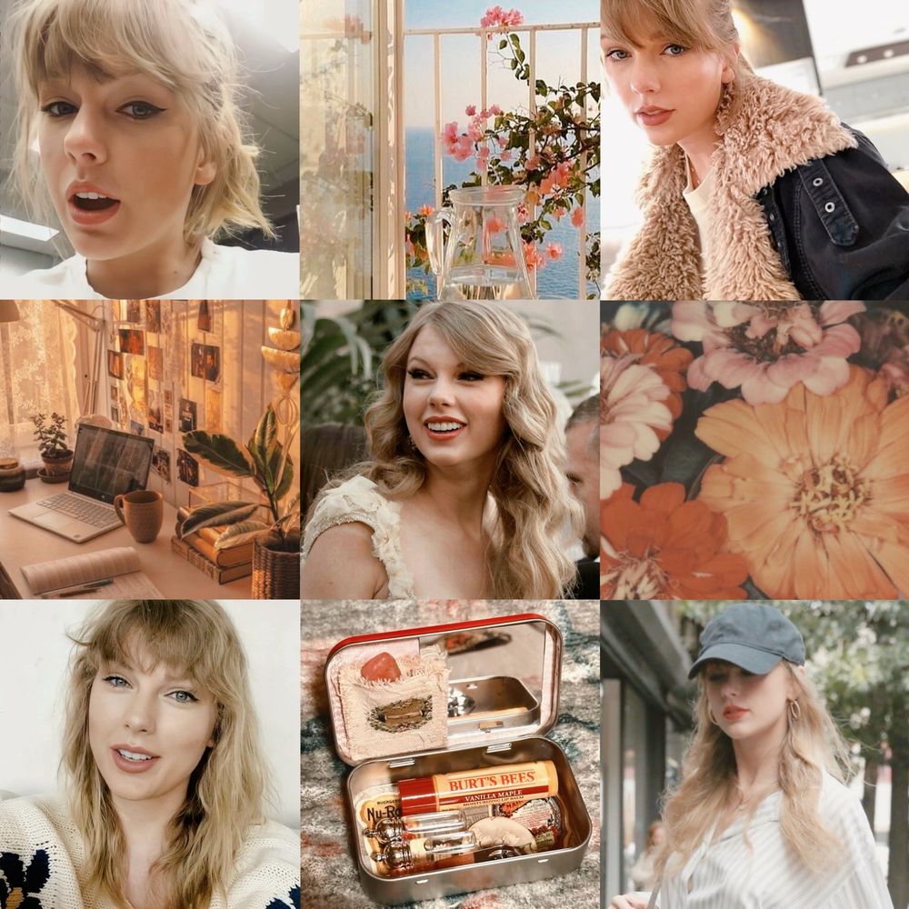 aesthetic soft collage including pictures of taylor swift 