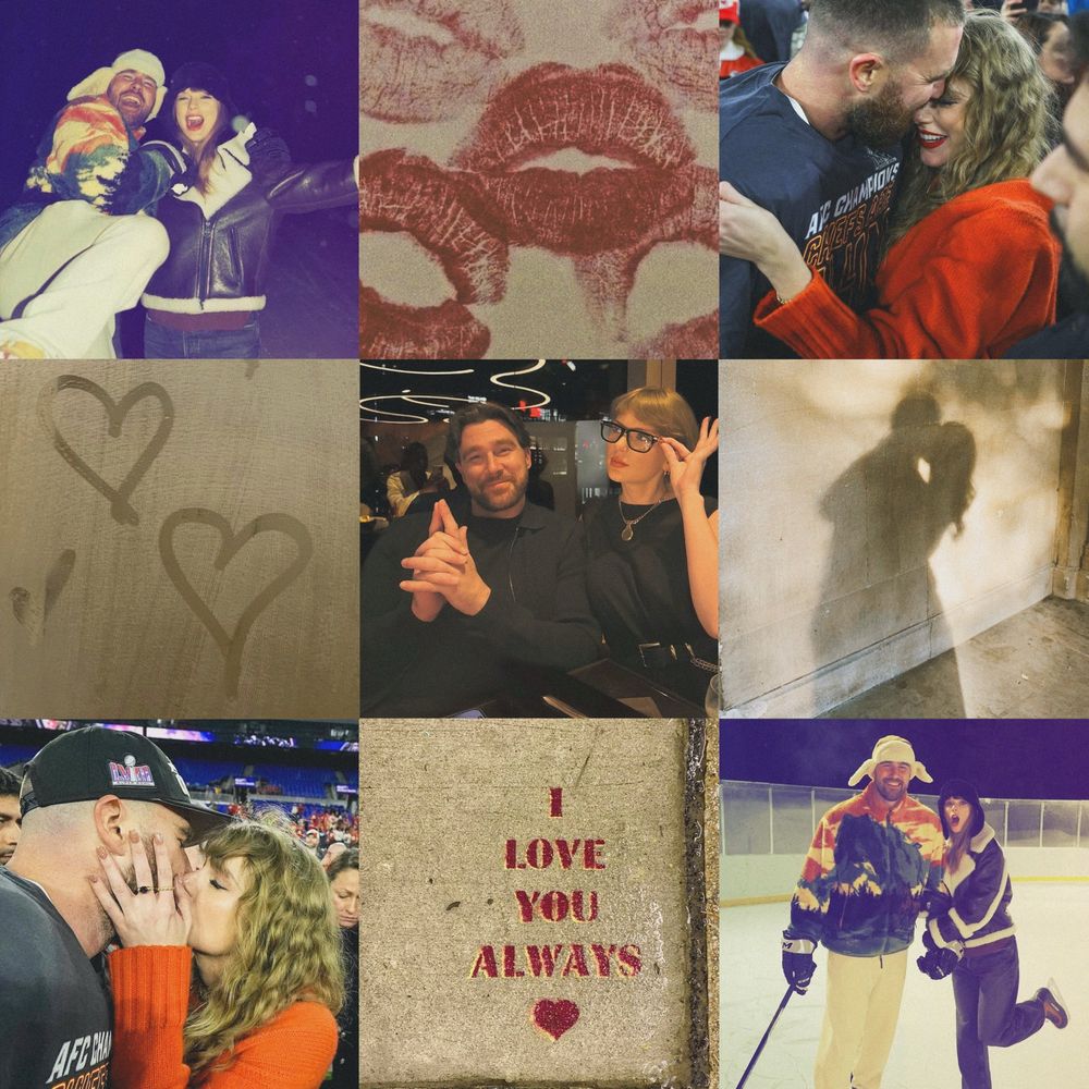 aesthetic collage of taylor and travis being pookies together 