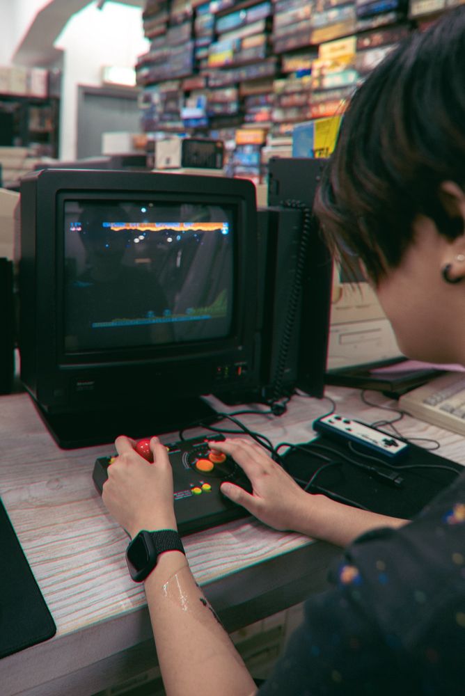 This is me playing a random retro game on a random console plugged into a CRT. Completely forgot what game and console it was because I was so excited to try it out. 😂