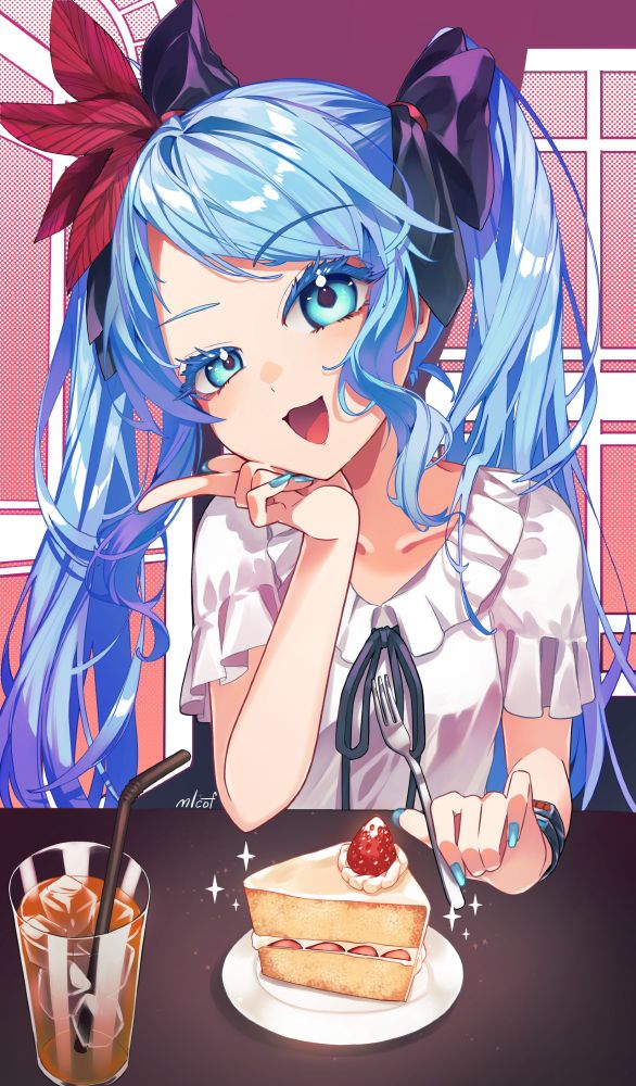 イチゴの乗ったショートケーキをお持ちしましたよ、お姫様。
（ワールドイズマインのミクさん）