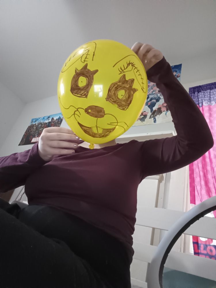 FUGLY rabbit drawn on a balloon