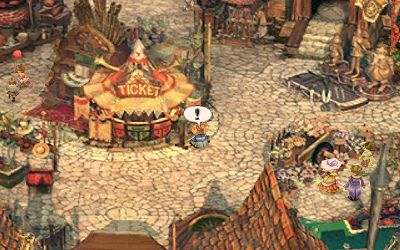 Gameplay screenshot from an early game moment of the character Vivi walking around in a town in "Final Fantasy IX." 