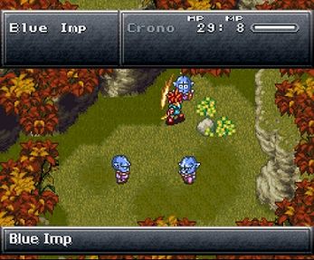 Gameplay screenshot of a battle from the game "Chrono Trigger"