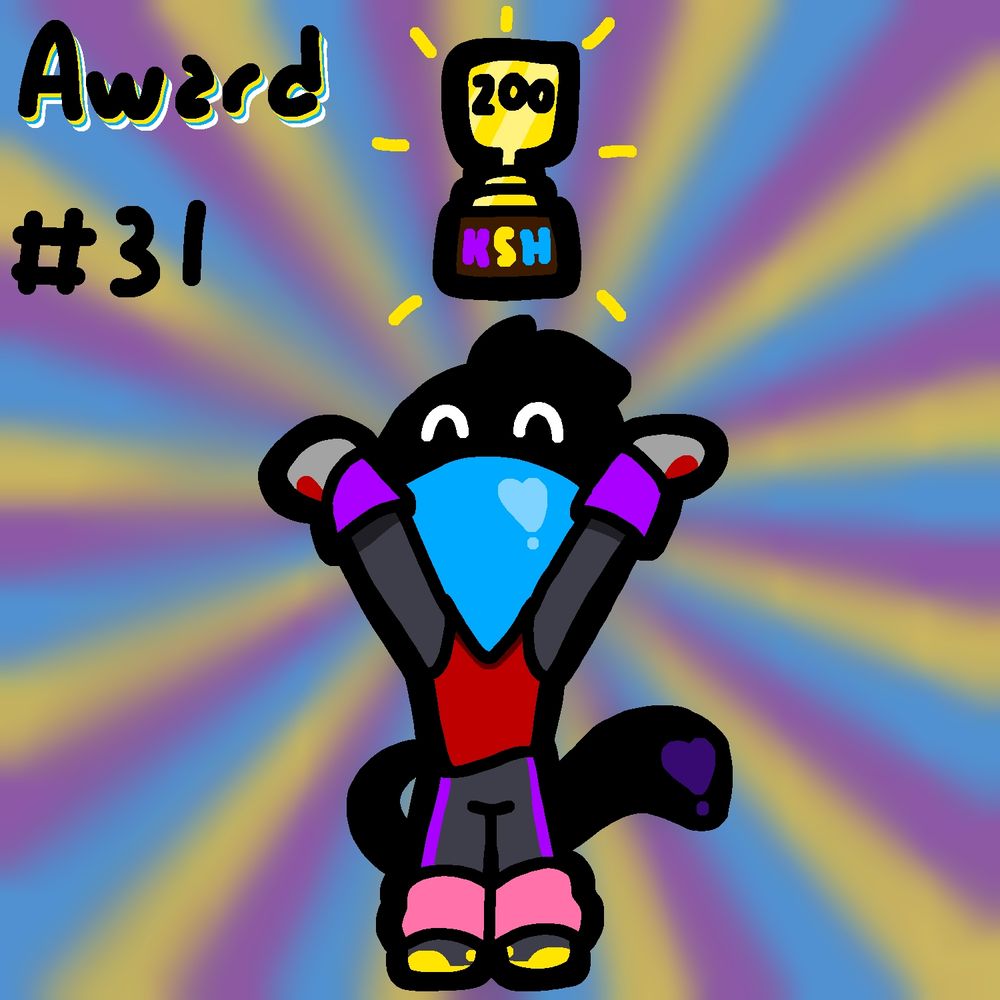 Silver holds a trophy over their head, "200" being enscribed on it (In reference to me hitting 200 followers on tiktok)