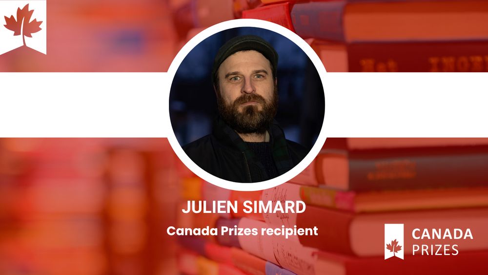 Headshot of Julien Simard. Text reads: Canada Prizes recipient. Logo of Canada Prizes.