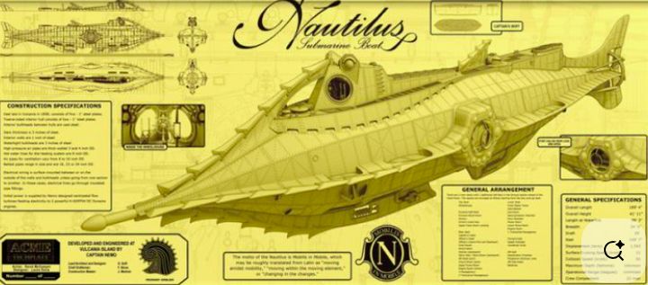 zeichnung der nautilius ungefähr auf grundlage der romanvorlage von jules verne 
