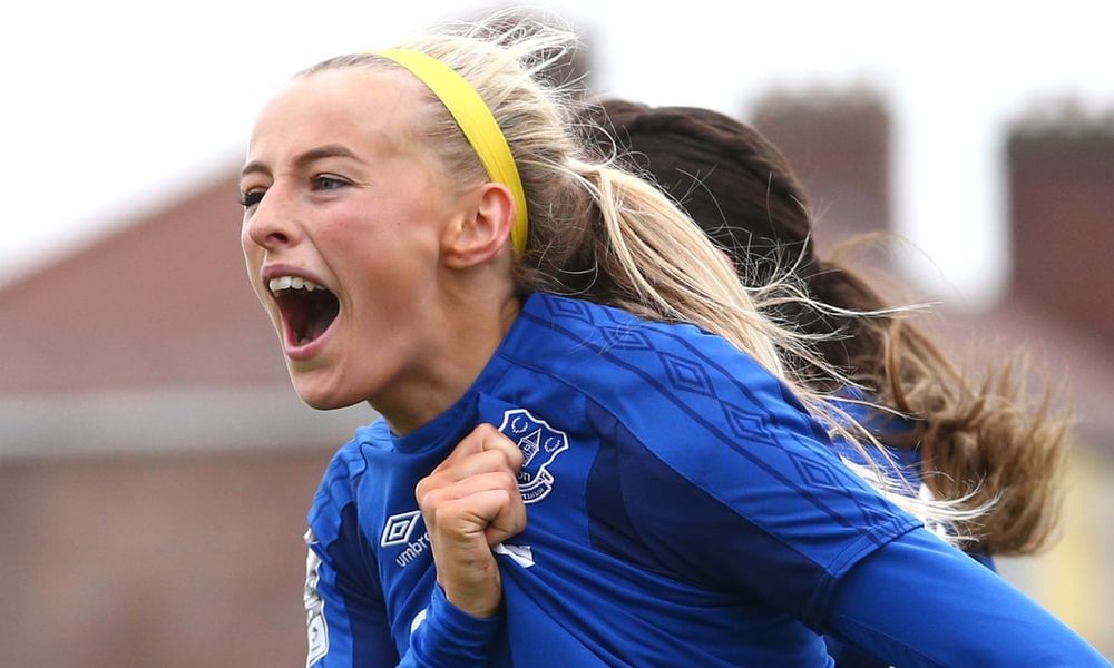 Chloe Kelly celebrates scoring for Everton