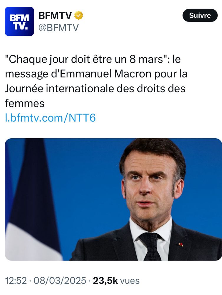 Emmanuel Macron déclare que « chaque jour devrait être un 8 mars » à l’occasion de la journée internationale des droits des femmes 