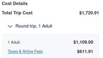 Stupid plane tickets where the tax+fee is 50% of the cost of the ticket ($1100 ticket and $600 in fees)