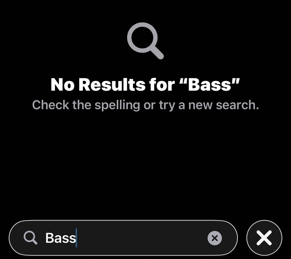 Screenshot of IOS settings showing no results for bass. It’s all about the bass..