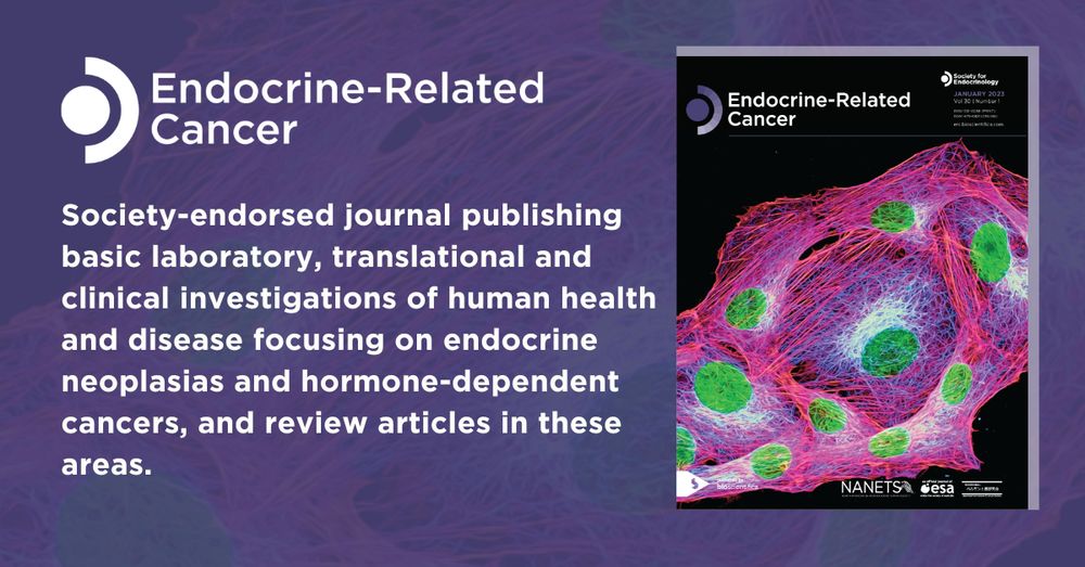 Endocrine-Related Cancer logo, with picture of front of journal on the right hand side. Text reads: Society-endorsed journal publishing basic laboratory, translational and clinical investigations of human health and disease focusing on endocrine neoplasias and hormone-dependent cancers, and review articles in these areas.
