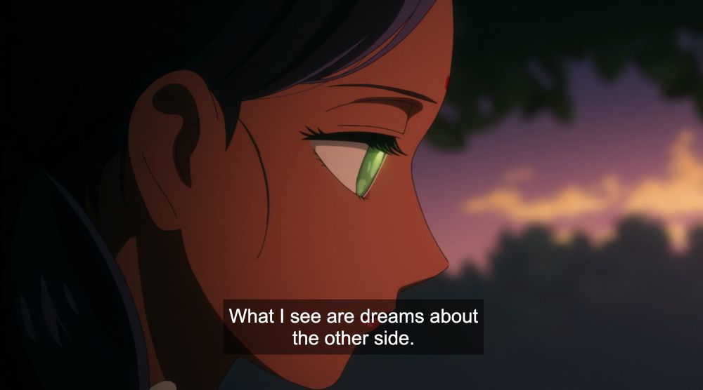 Lalah, talking to Machu: “What I see are dreams about the other side”. Her eyes have a sad light.