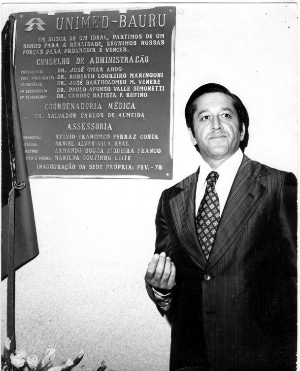 Edmundo Castilho, founder of the Unimed System, during the inauguration of Unimed Bauru headquarters in 1976