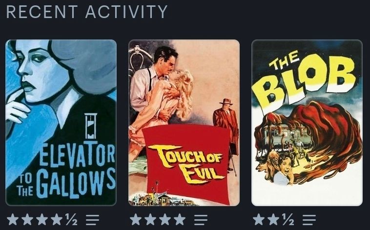 The Blob - 2.5 stars
Touch of Evil - 4 stars
Elevator to the Gallows - 4.5 stars