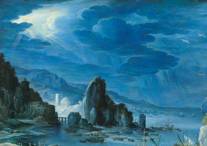 Detalle del cielo de “Puerto con castillo” (Hacia 1601) de Paul Bril