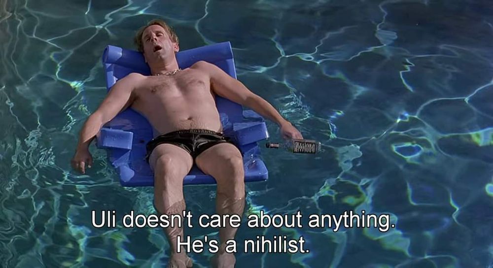 German nihilist from Big Lebowski floating in the pool
