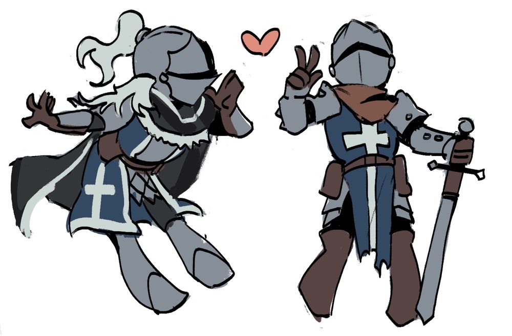 digital chibi doodle of my oc, the condemned, and also reynauld darkest dungeon is here too. both are looking very cute and gummy