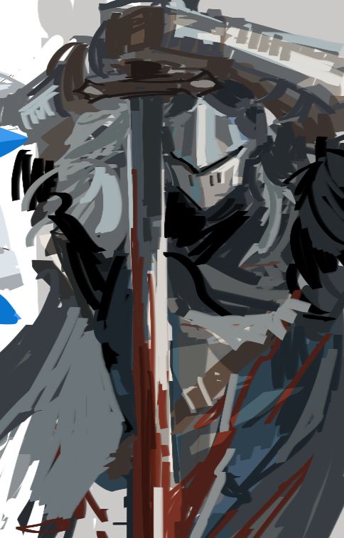 rough digital drawing done on magma of my oc condemned holding a bloodied sword in front of her