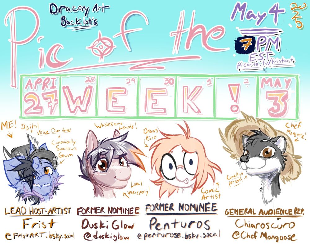 A banner for an art review stream this sunday featuring the headshots of the panelists.