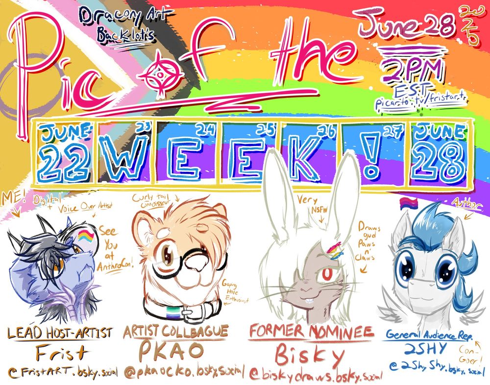 A banner for an art review stream this weekend featuring the headshots of the panelists.