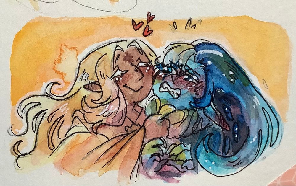 Close up of the bottom right doodle of Vanilla nuzzling a super flustered Shadowmilk.