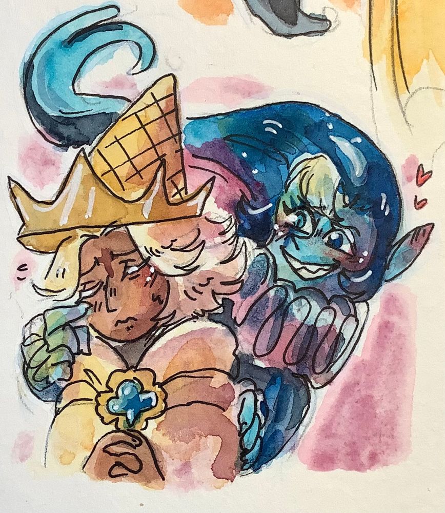 Close up￼ of the bottom left doodle of Shadowmilk teasing Vanilla.