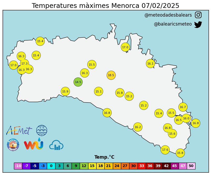 Mapa de Maximas Temperatura en Menorca