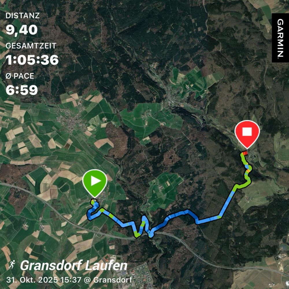 9km Lauf. Trekkingdaten. Sattelitenansicht der Laufstrecke dirch Eifelwald.
